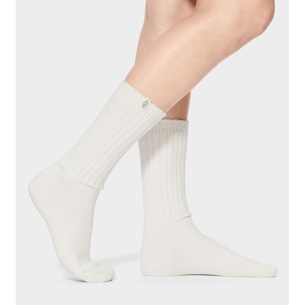 UGG Women's Rib Knit Slouchy Crew Sock in White