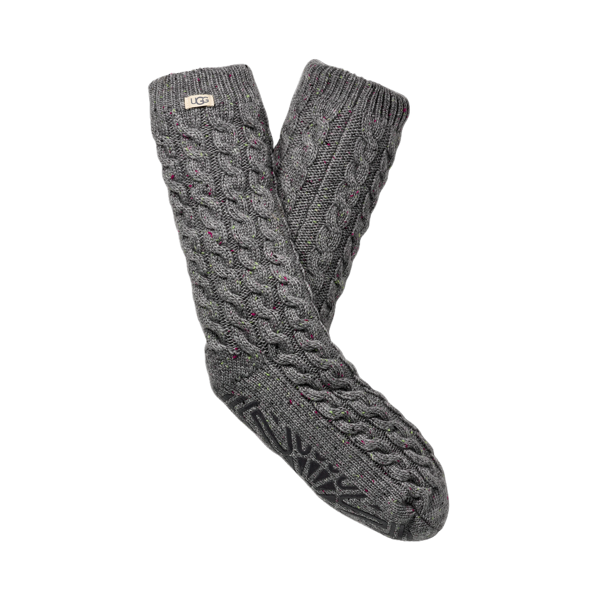 UGG Women's Elowyn Cable Knit Fleece Lined in Charcoal Heather Confetti