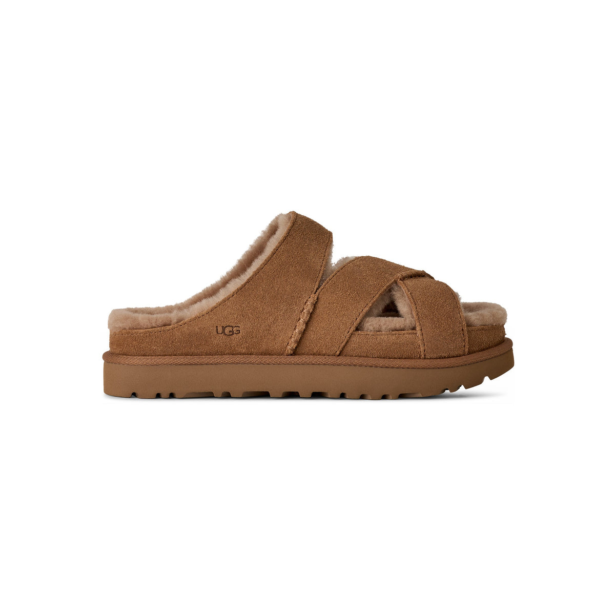 UGG Women's Greenport Cross Strap Slide in Chestnut