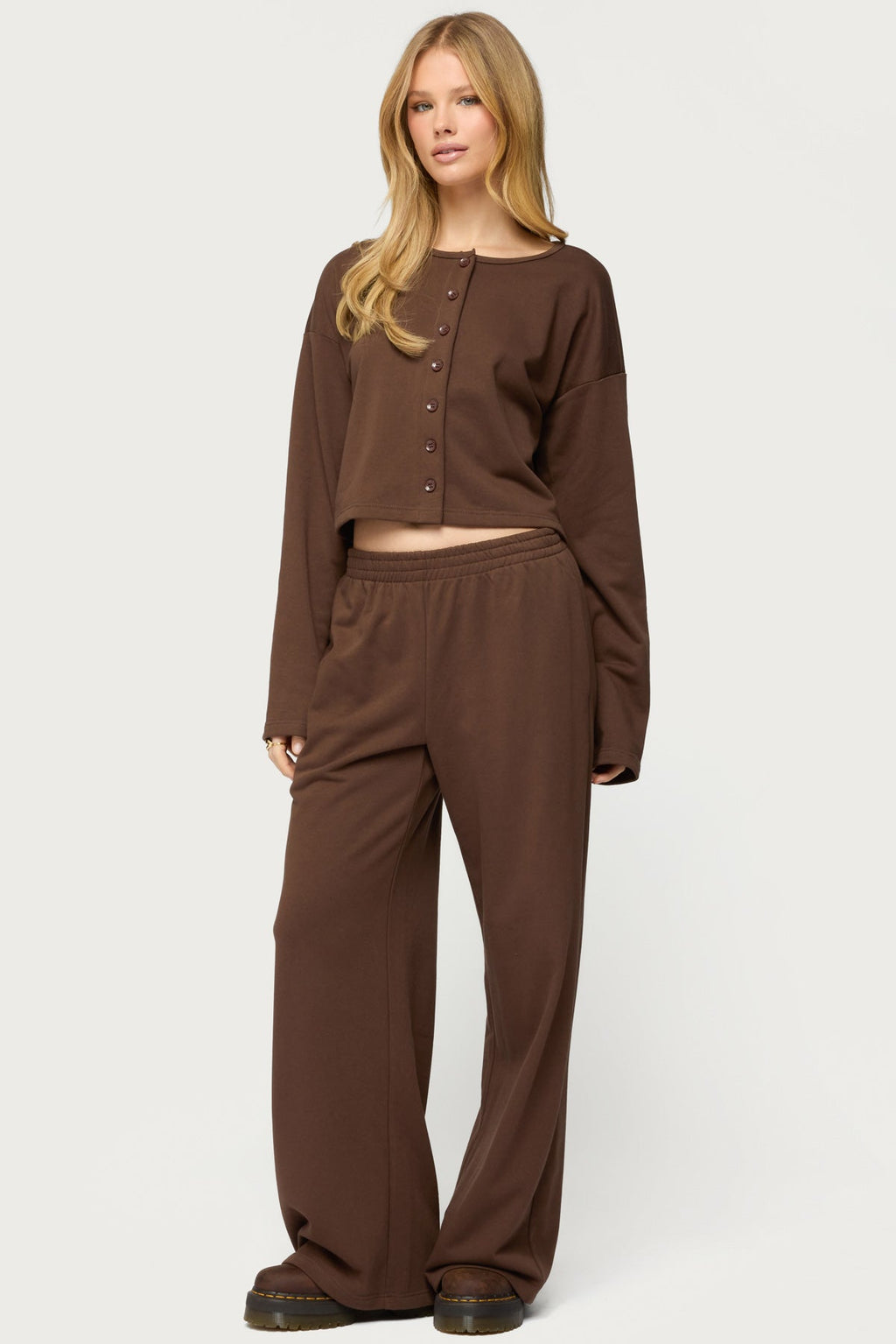 Binah Oversized French Terry Button Up Sweatshirt