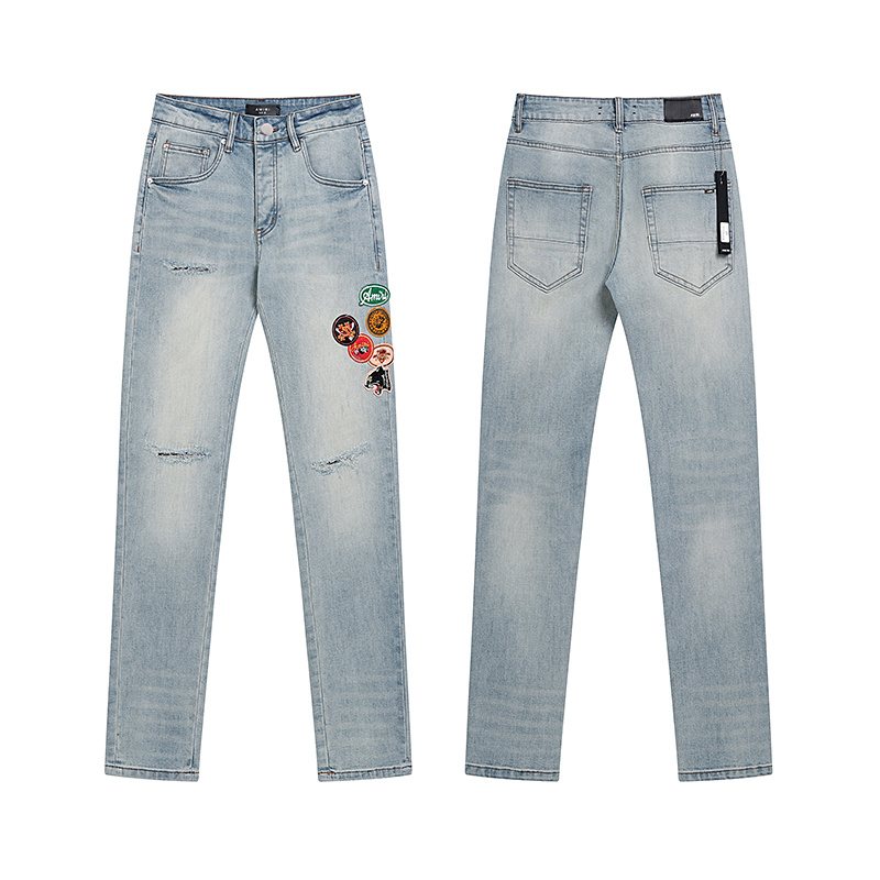 AMIRI Light Blue Patch Detail Slim Tapered Jeans