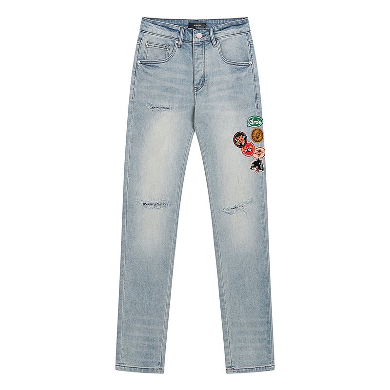 AMIRI Light Blue Patch Detail Slim Tapered Jeans