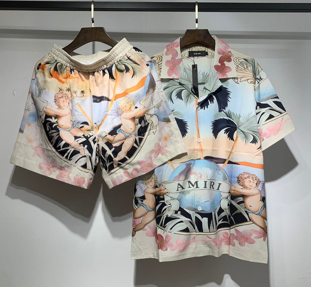 AMIRI Tropical Cherub Graphic Short-Sleeve Set