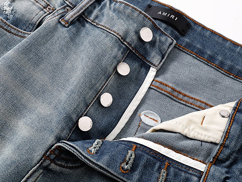 AMIRI Light Blue Distressed Monogram Denim Shorts
