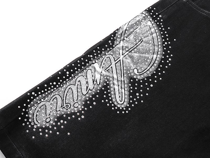 AMIRI Black Rhinestone Script Denim Shorts