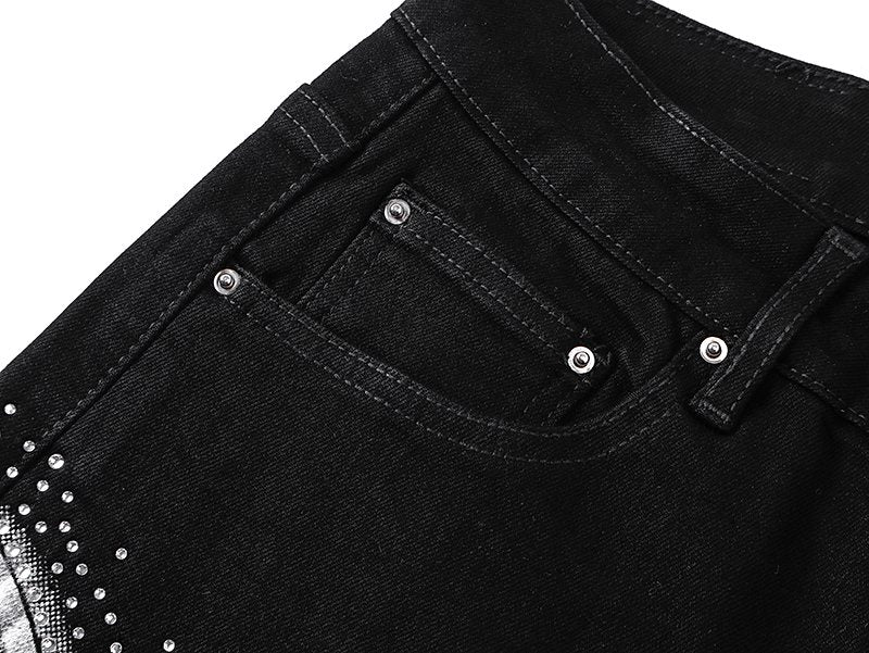 AMIRI Black Rhinestone Script Denim Shorts