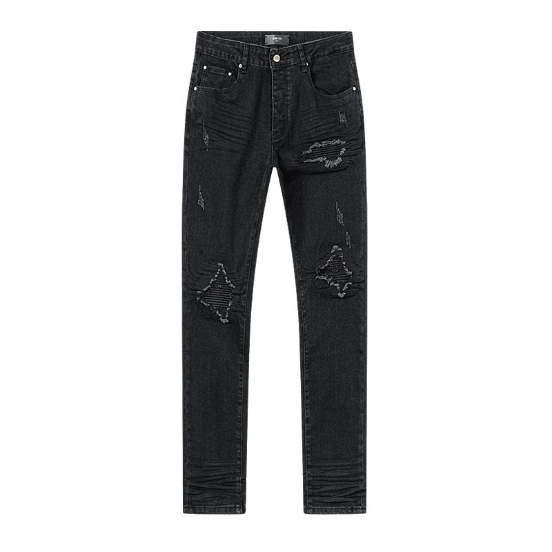 AMIRI Black Distressed Ribbed Knee Jeans