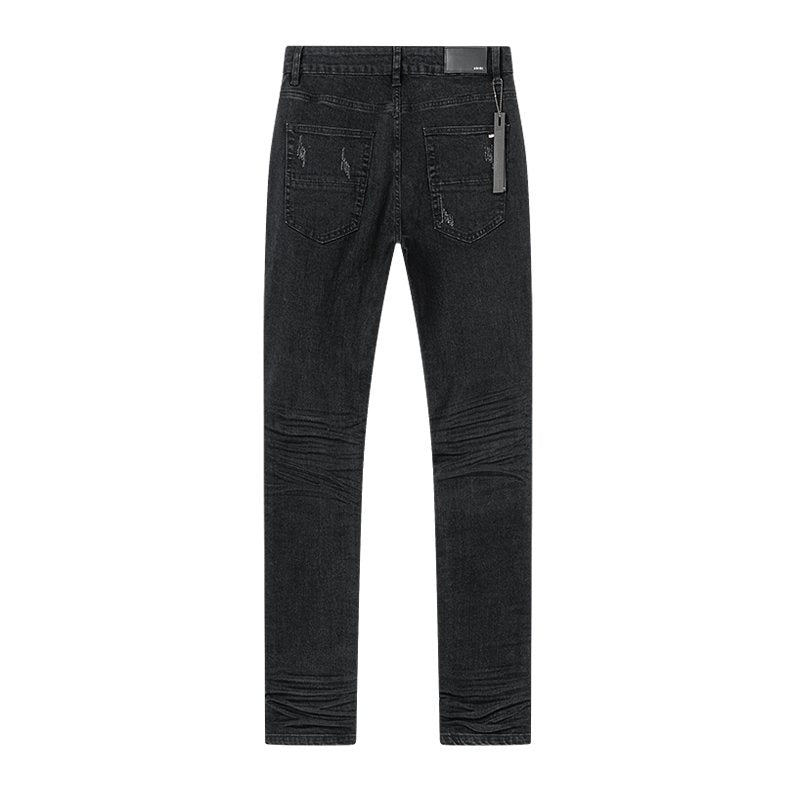 AMIRI Black Distressed Ribbed Knee Jeans