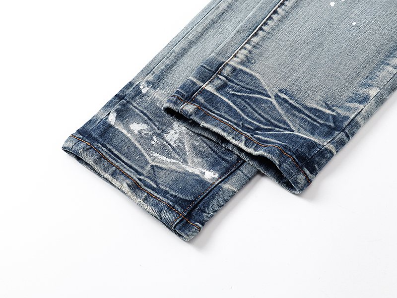 Amiri Light Blue Distressed Leg Print Jeans