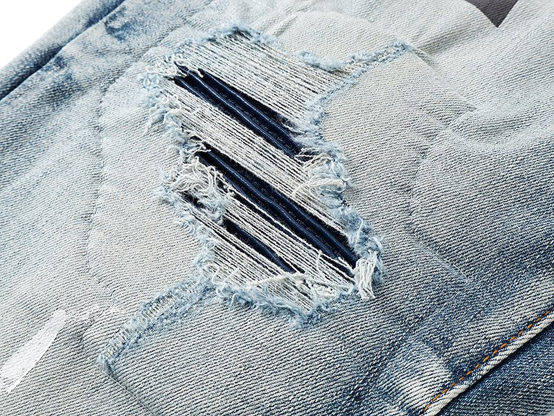 Amiri Light Blue Distressed Leg Print Jeans