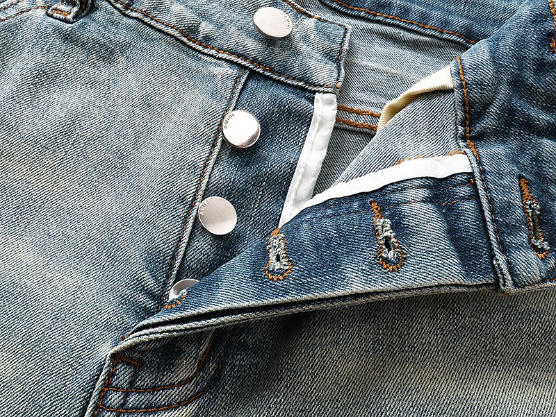 AMIRI Light Blue Distressed Denim Shorts