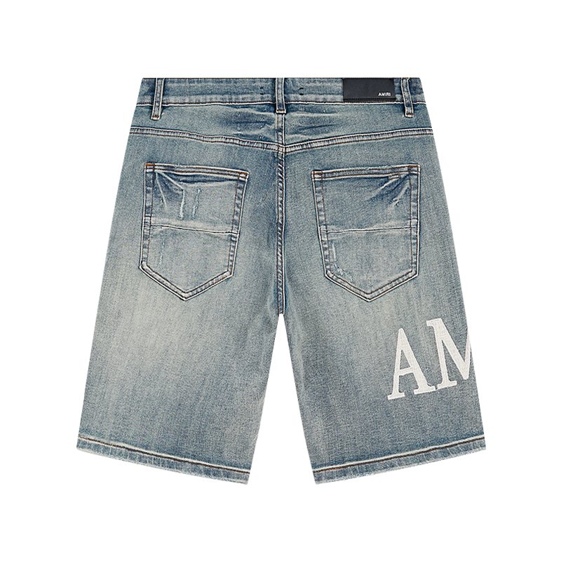AMIRI Light Blue Distressed Denim Shorts