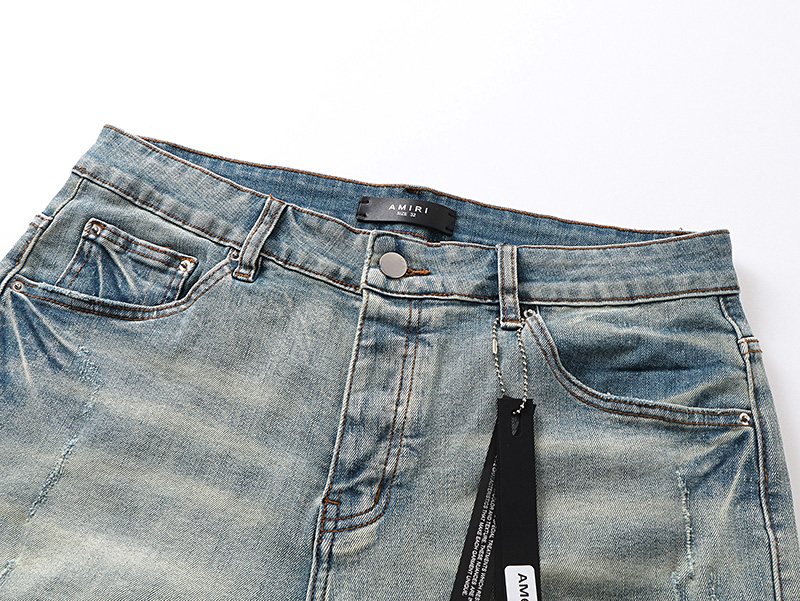 AMIRI Light Blue Distressed Denim Shorts