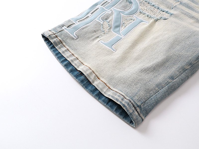 AMIRI Light Blue Monogram Denim Shorts
