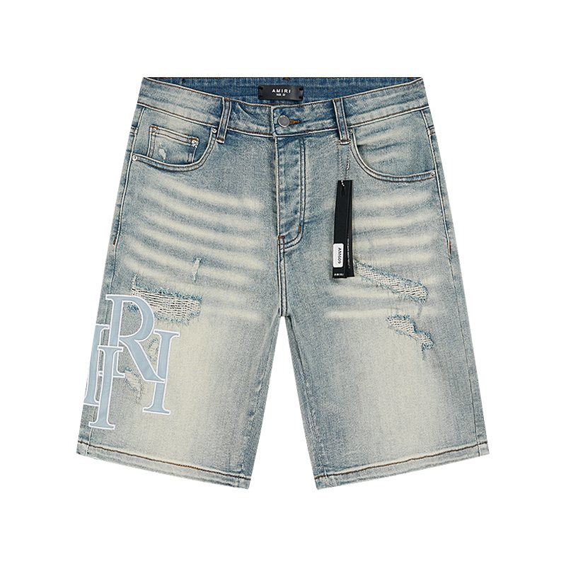 AMIRI Light Blue Monogram Denim Shorts