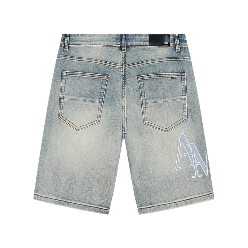 AMIRI Light Blue Monogram Denim Shorts