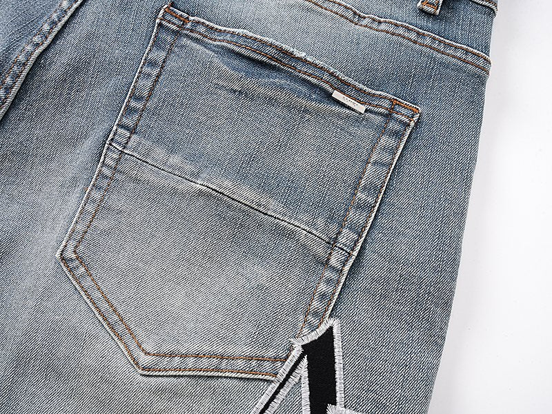 AMIRI Logo Graphic Light Blue Denim Shorts