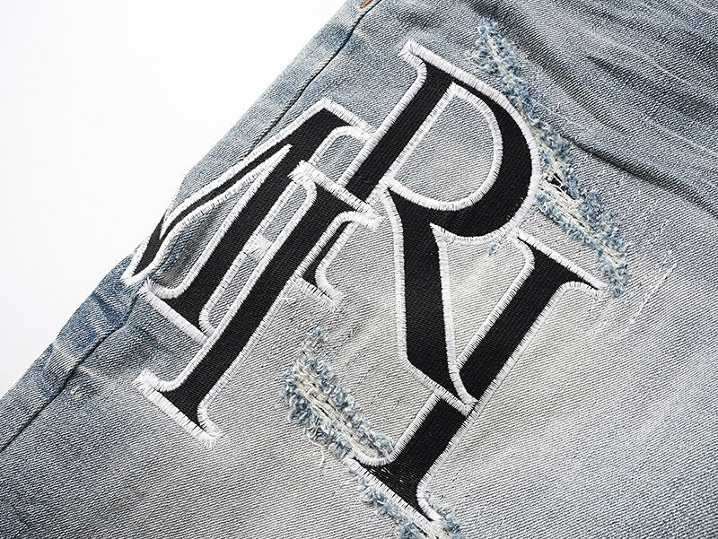 AMIRI Logo Graphic Light Blue Denim Shorts
