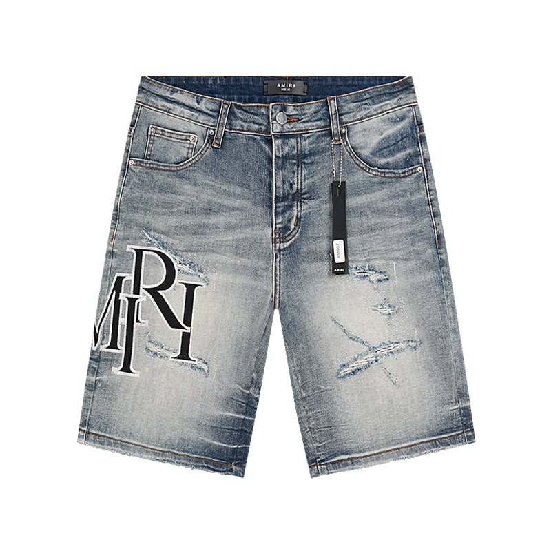 AMIRI Logo Graphic Light Blue Denim Shorts