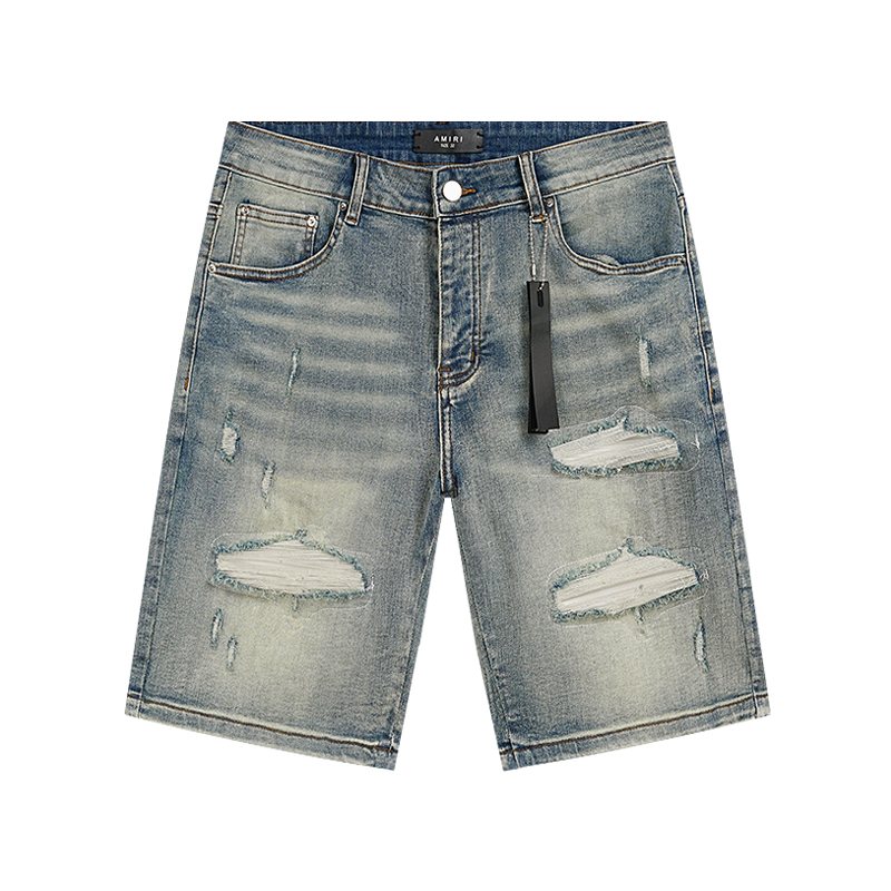 AMIRI Light Blue Distressed Denim Shorts