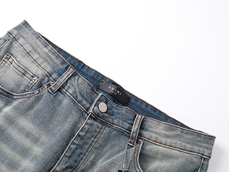 AMIRI Light Blue Distressed Denim Shorts