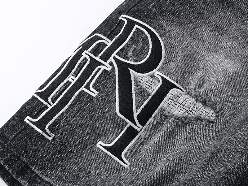 AMIRI Collegiate Graphic Denim Shorts - Black