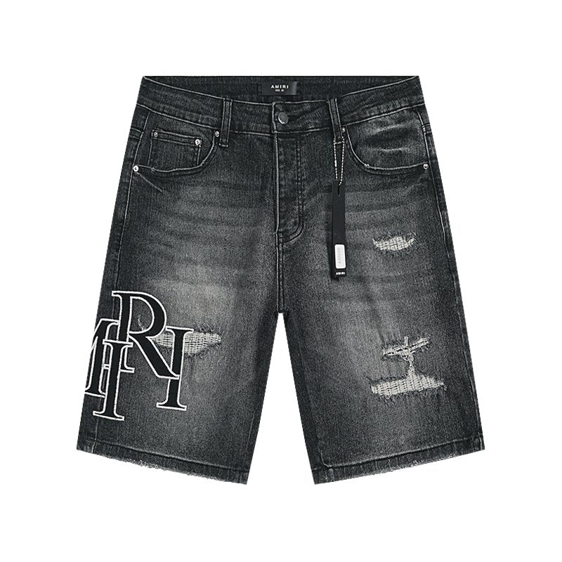 AMIRI Collegiate Graphic Denim Shorts - Black
