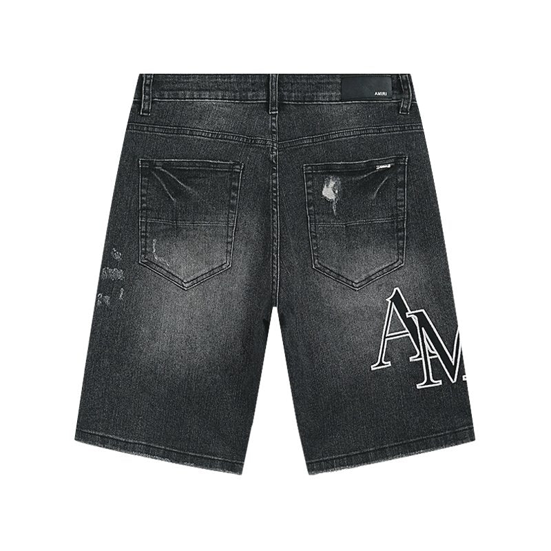 AMIRI Collegiate Graphic Denim Shorts - Black