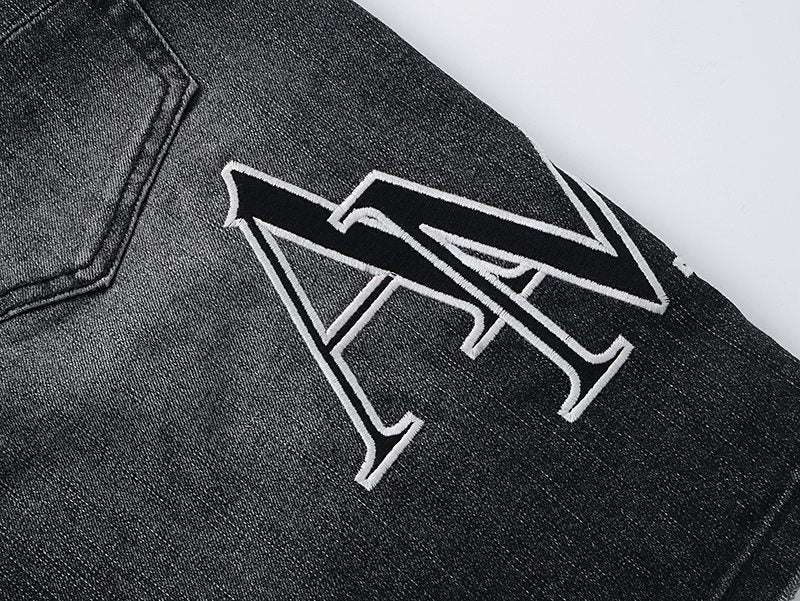 AMIRI Collegiate Graphic Denim Shorts - Black