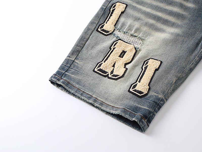 AMIRI Light Blue Letter Patch Denim Shorts