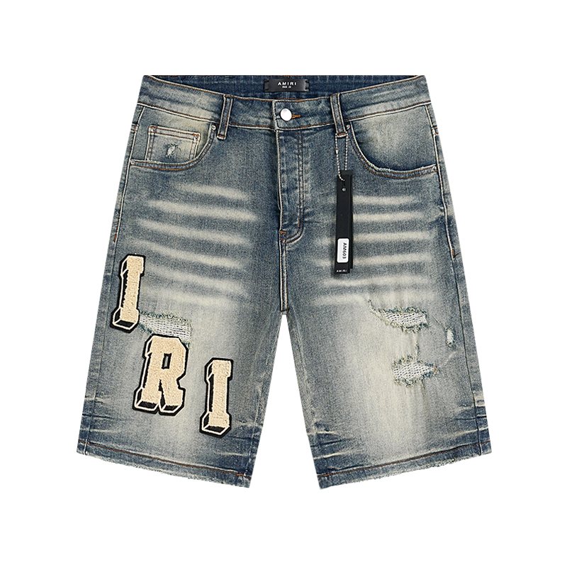 AMIRI Light Blue Letter Patch Denim Shorts