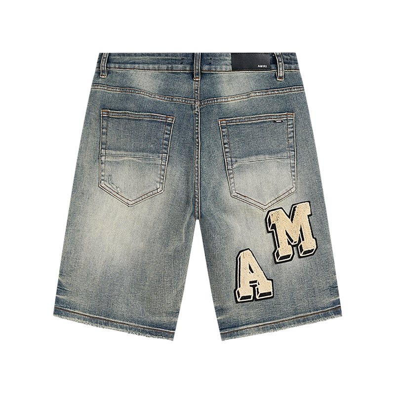 AMIRI Light Blue Letter Patch Denim Shorts