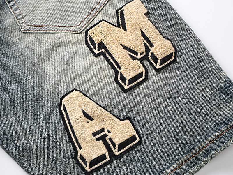 AMIRI Light Blue Letter Patch Denim Shorts