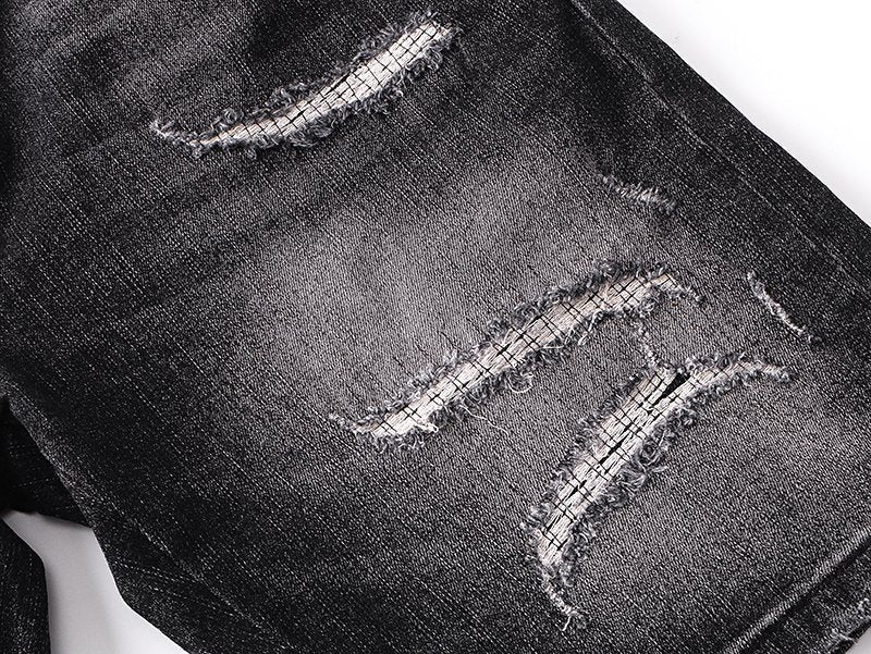 AMIRI Washed Black Embroidered Denim Shorts