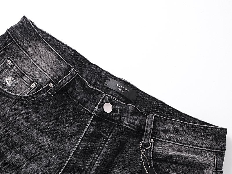 AMIRI Washed Black Embroidered Denim Shorts