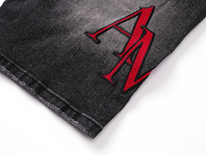 AMIRI Washed Black Embroidered Denim Shorts