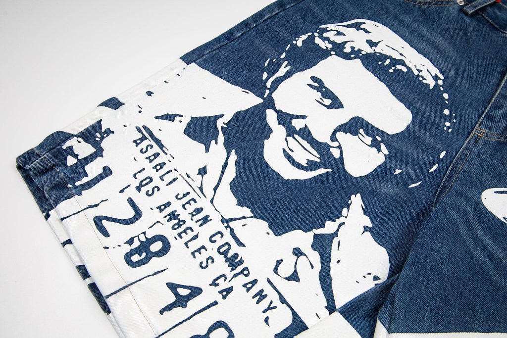 ASAALL Portrait Graphic Washed Denim Shorts