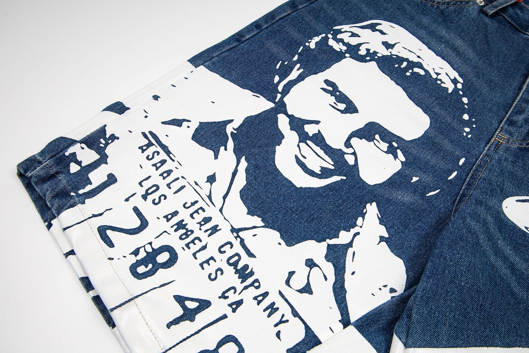 ASAALL Portrait Graphic Washed Denim Shorts