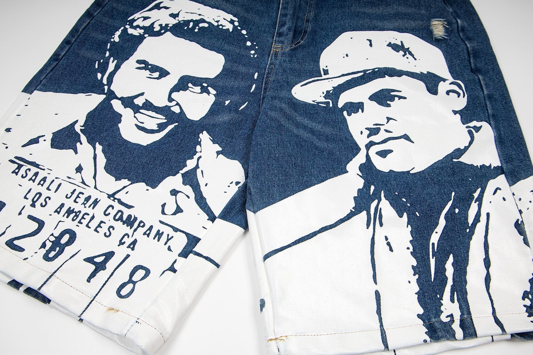 ASAALL Portrait Graphic Washed Denim Shorts