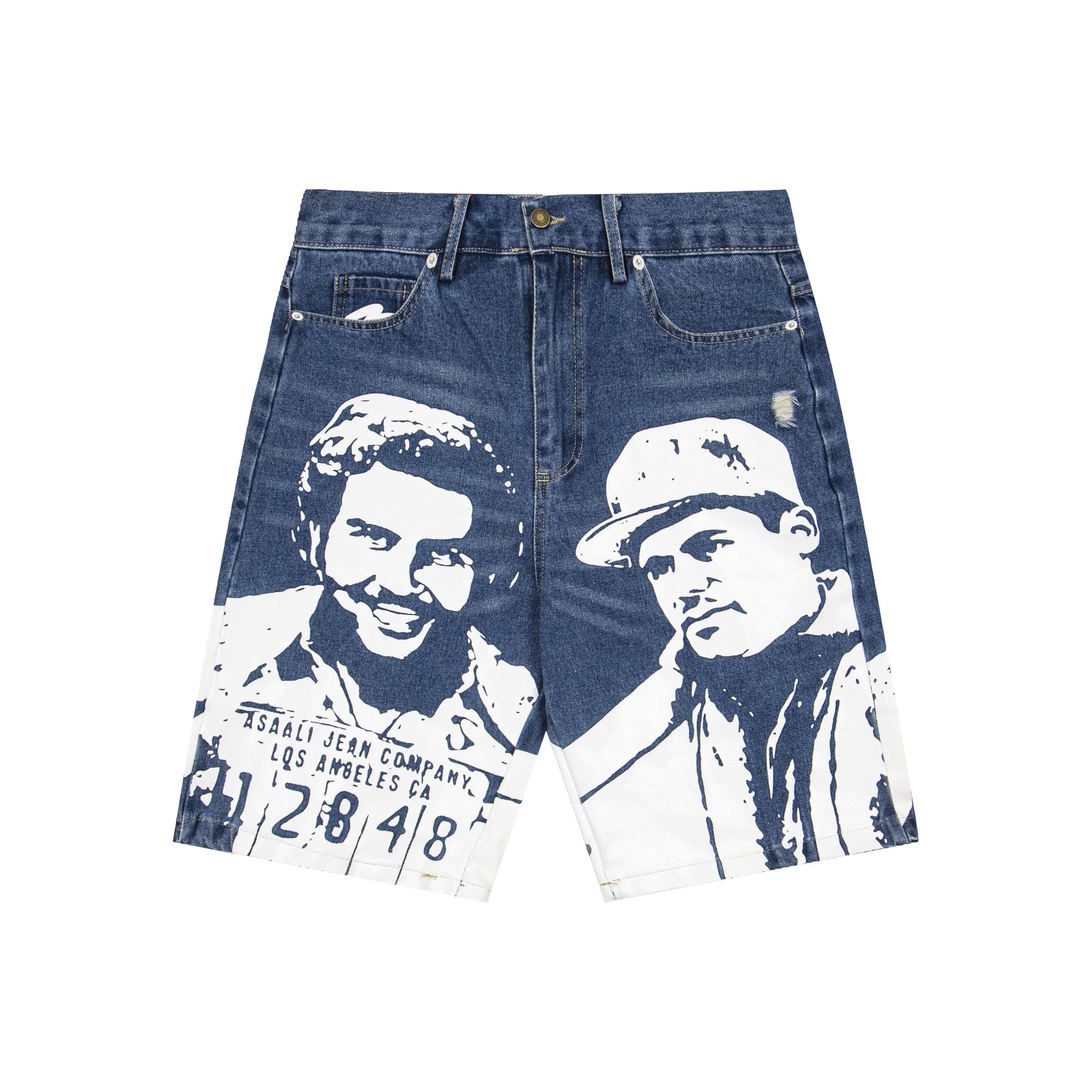 ASAALL Portrait Graphic Washed Denim Shorts