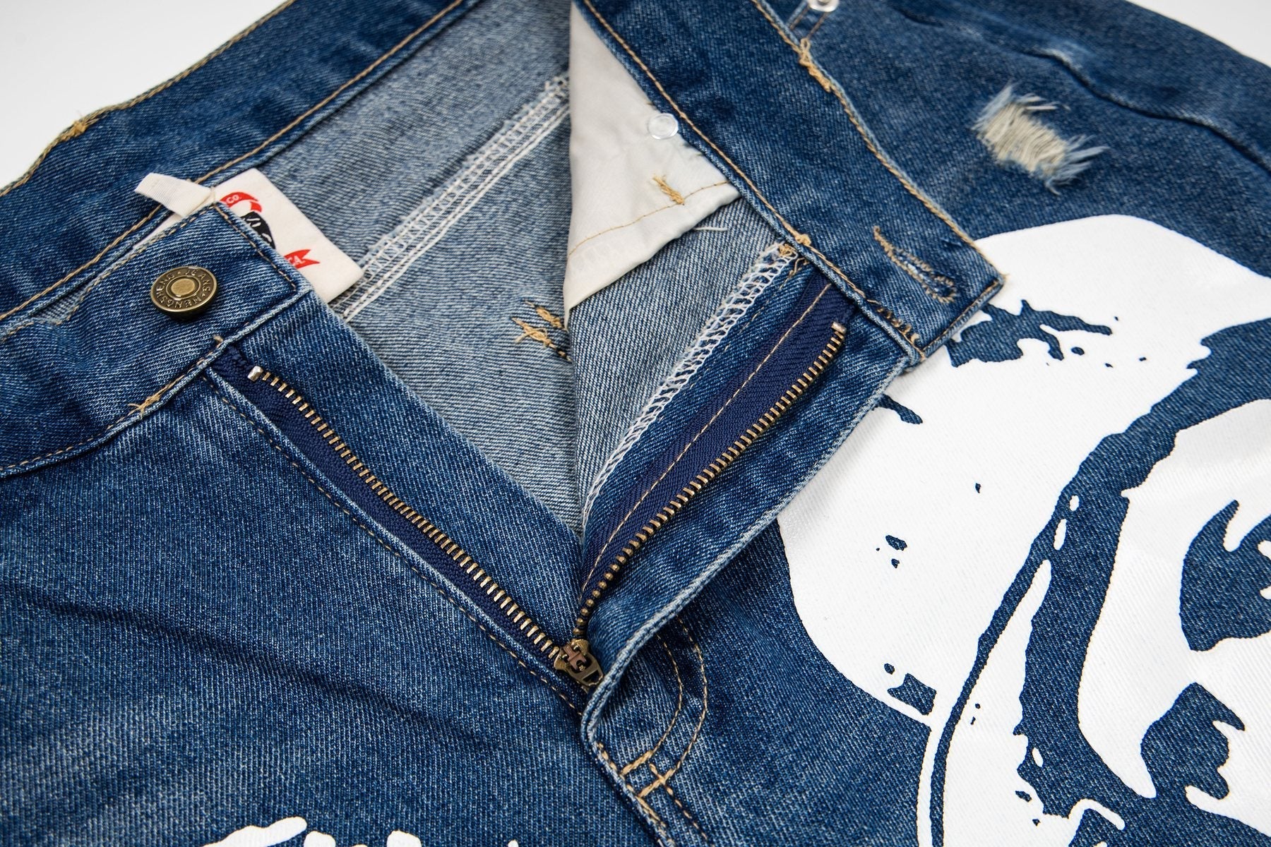 ASAALL Portrait Graphic Washed Denim Shorts