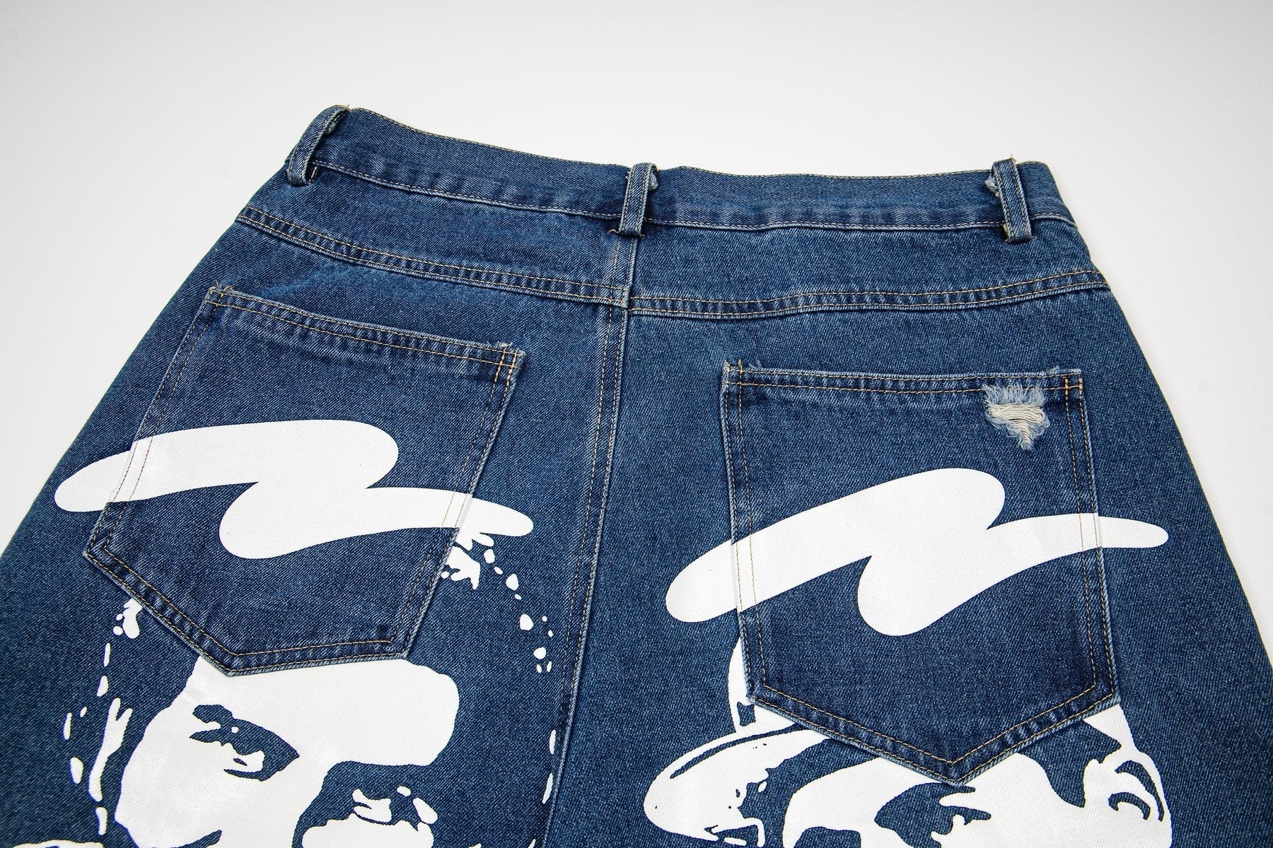 ASAALL Portrait Graphic Washed Denim Shorts
