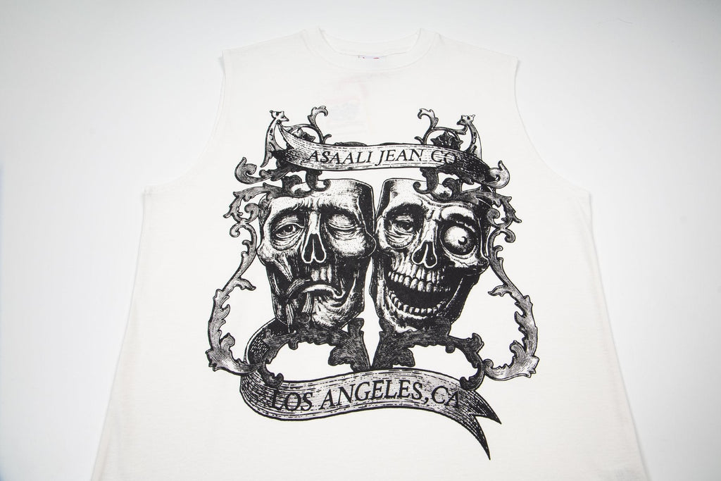 ASAALL White Graphic Sleeveless T-Shirt