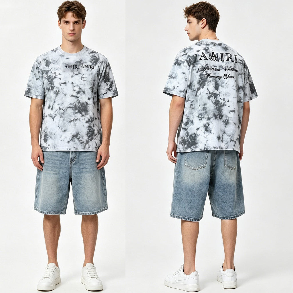 AMIRI Gray Tie-Dye Graphic T-Shirt