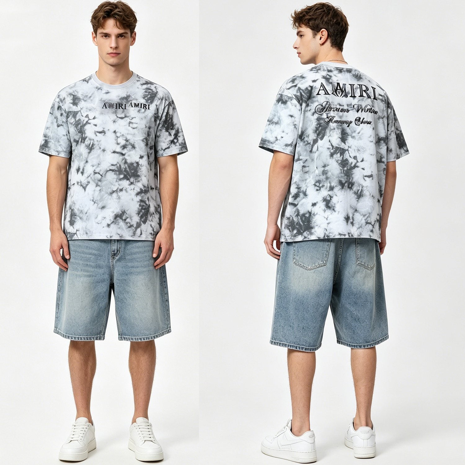 AMIRI Gray Tie-Dye Graphic T-Shirt