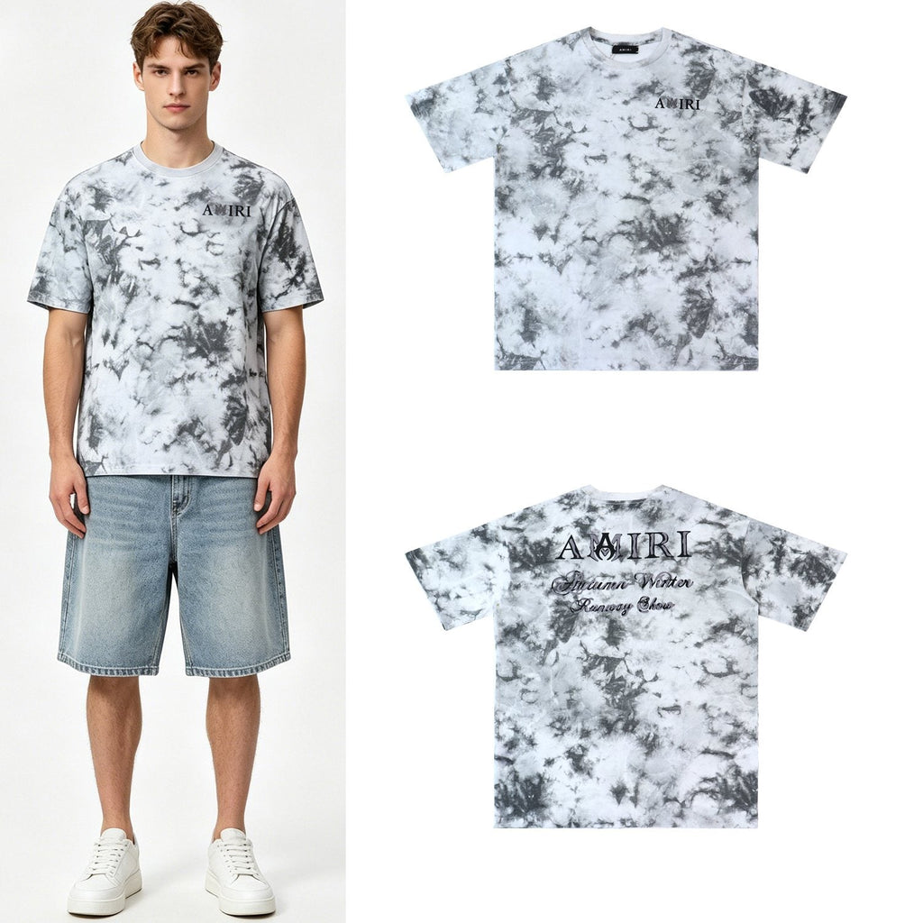 AMIRI Gray Tie-Dye Graphic T-Shirt