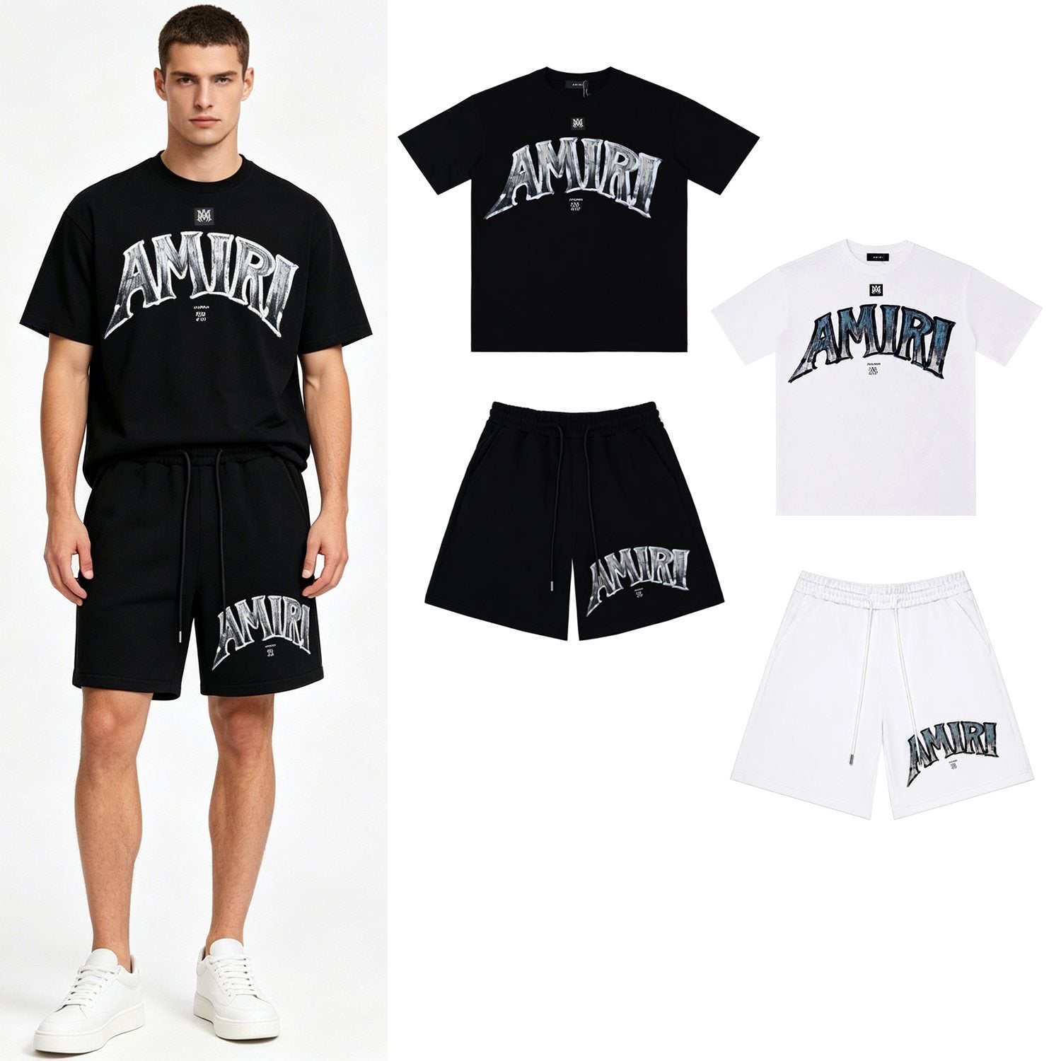 AMIRI Metallic Letter Graphic T-Shirt & Shorts Set