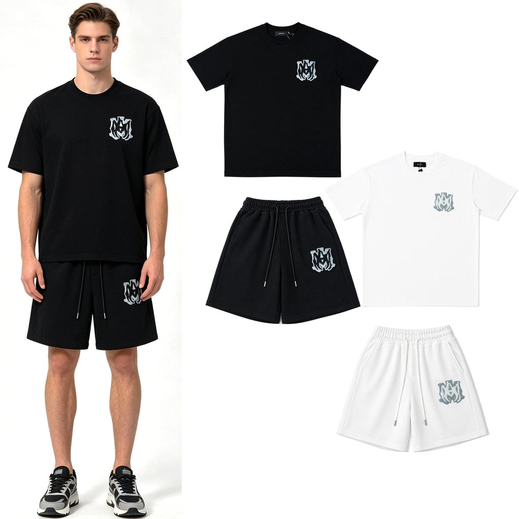 AMIRI Ice Blue Flame Graphic Short-Sleeve Set