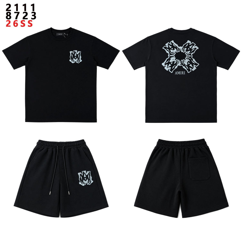 AMIRI Ice Blue Flame Graphic Short-Sleeve Set