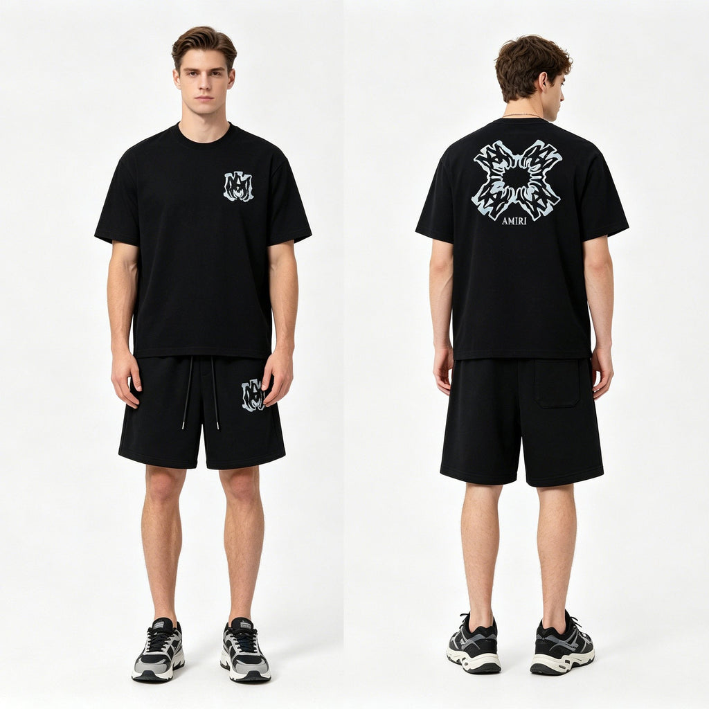 AMIRI Ice Blue Flame Graphic Short-Sleeve Set